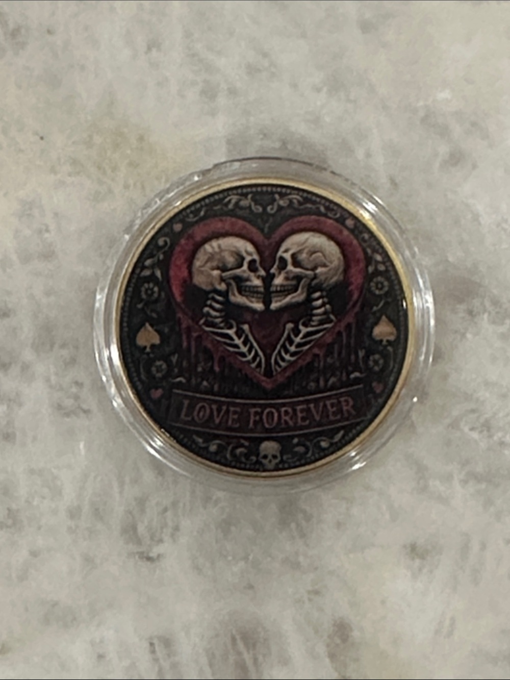 Love Forever Skeleton Heart Decorative Coin - Black and Red